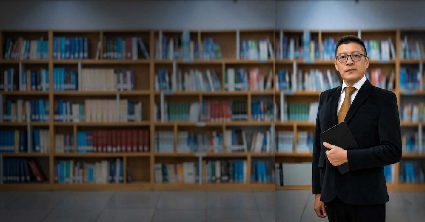 César Bustamante Gutiérrez en la biblioteca de la Escuela de Posgrado UNI